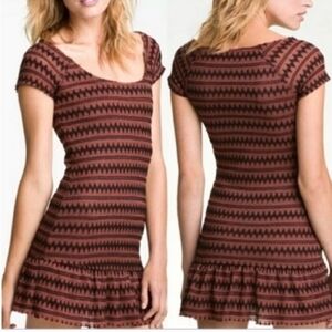 Free People Brn/Blk Bodycon Dress Scoop Neck. NWOT Size Small